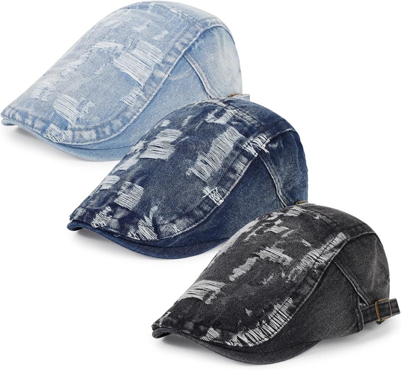 Qlauca Store 3Pcs Men's Newsboy Caps Washing Cotton Cooling Lightweight Scally Cap for Men Adjustable Flat Cap - Image 1